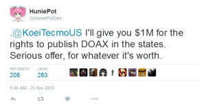 huniepot-offers-koei-tecmo-1 million dollars for doax3