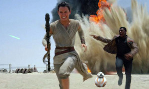 star wars force awakens rey finn bb8 running