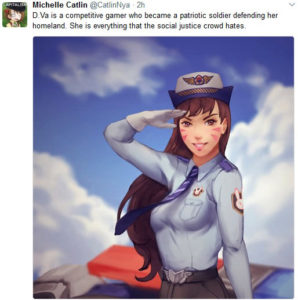 overwatch d-va gamer and a patriotic soldier