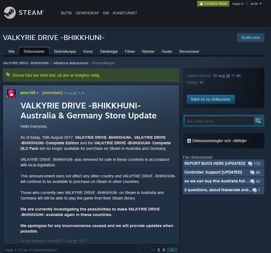 Valkyrie Drive: Bhikkhuni Removed from German and Australian Steam