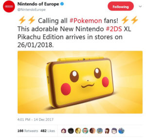the new nintendo 2ds xl pikachu edition console is coming on the 26th of january