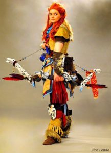 bryony harris aloy warrior pose cosplay horizon zero dawn