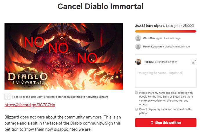 diablo immortal petition