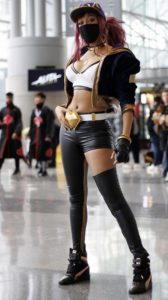 fiona novas k-da akali cosplay from league of legends a cute from the side pose