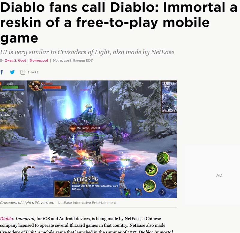 Diablo fans call Diablo: Immortal a reskin of a free-to-play