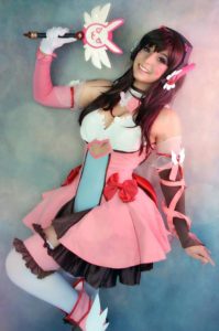 shermies cosplay of magical girl d.va from overwatch a super cute pose