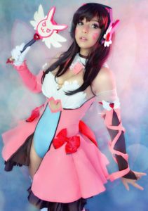 shermies cosplay of magical girl d.va from overwatch a very cute pose