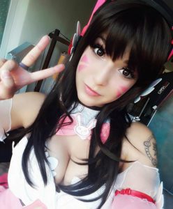 shermies cosplay of magical girl d.va from overwatch a very sexy up-close pose