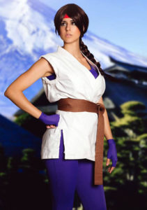 juby headshots cosplay of yuri sakazaki from the king of fighters from the side pose