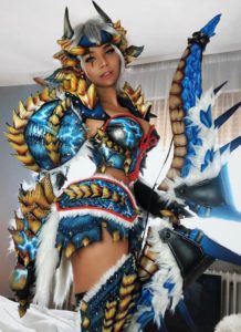 the fantastic namis cosplay as female armor from monster hunter world