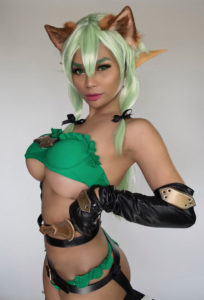 the fantastic namis cosplay as the high elf archer from goblin slayer a super sexy pose