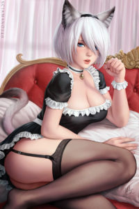 sciamano240 2b as a sexy catgirl maid