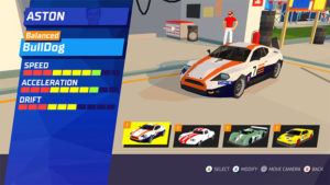 hotshot racing the car selection screen
