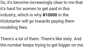 kickstarter pays females modeling fees