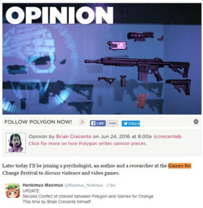 polygon brian crecente games for change conflict of interest two