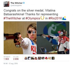 vitalina batsarashkina represented the witcher when she won her olympic silver medal