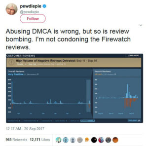 pewdiepie on firewatch review bombing