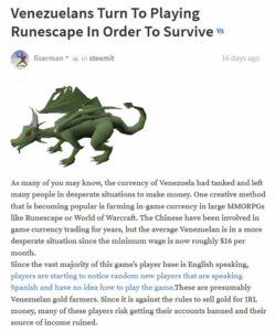 venezuelans turn to playing runescape in-order to survive