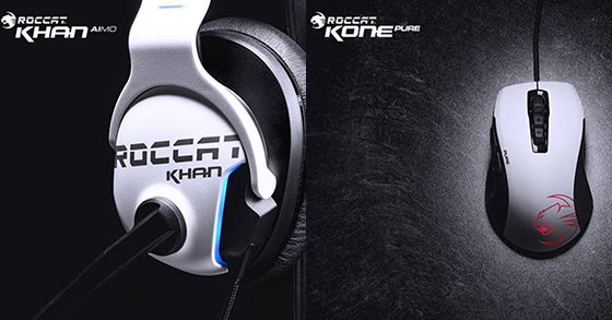 roccat has launched white variants of their khan aimo gaming headset and kone pure gaming mouse