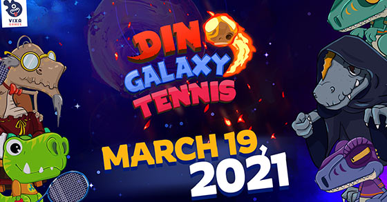 the space-themed 2d-side view action tennis game dino galaxy tennis is coming to steam on march 19th 2021