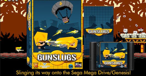 the fast-paced run-and-jump game gunslugs is now available for the sega genesis mega drive